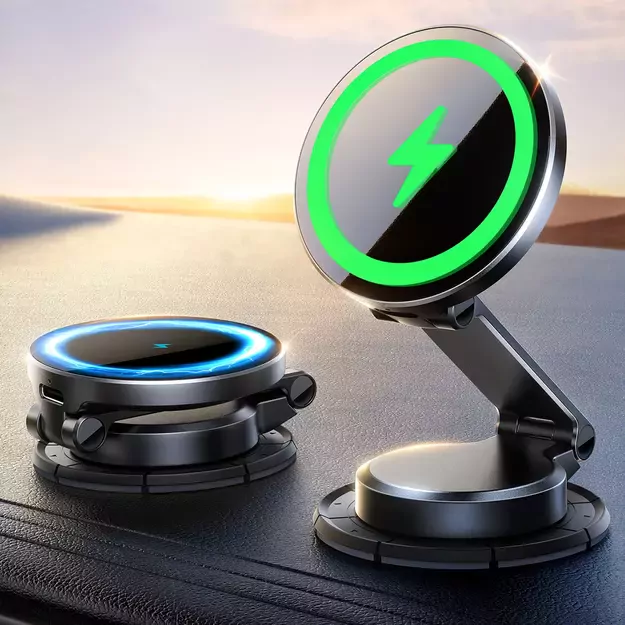 Joyroom JR-ZS408 magnetic holder with 15W inductive charger for car cockpit - black 12