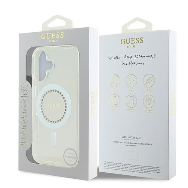 Guess IML Rhinestones MagSafe Case for iPhone 16 - White 7