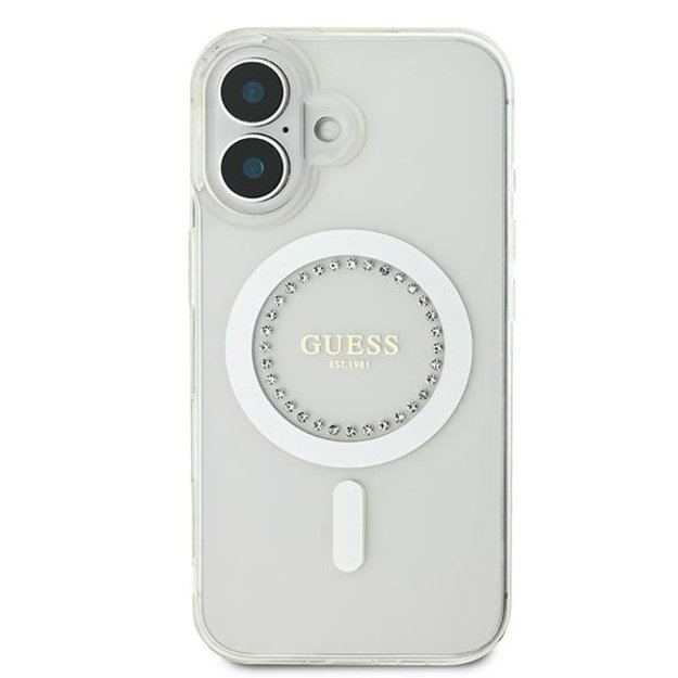Guess IML Rhinestones MagSafe Case for iPhone 16 - White 2