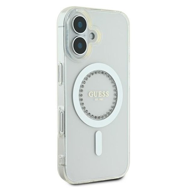 Guess IML Rhinestones MagSafe Case for iPhone 16 - White 3