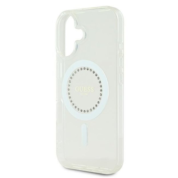 Guess IML Rhinestones MagSafe Case for iPhone 16 - White 5