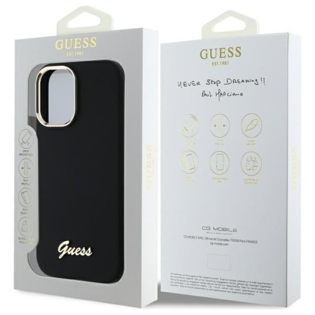 Guess Silicone Script Metal Logo &amp  Frame Case for iPhone 16 - Black 7