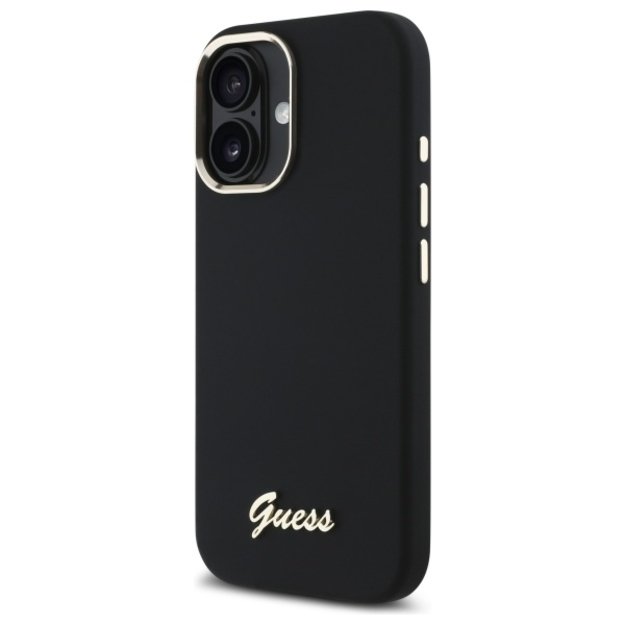 Guess Silicone Script Metal Logo &amp  Frame Case for iPhone 16 - Black 1