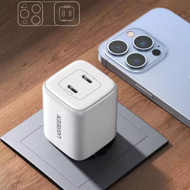 GaN Fast Charger 2 x USB-C 45W QC PD Ugreen CD294 - White 7