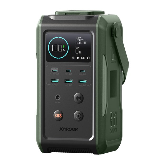 Powerbank Joyroom JR-PBF10 75000mAh 100W 3x USB-C 3x USB-A with foldable flashlight and handle - green