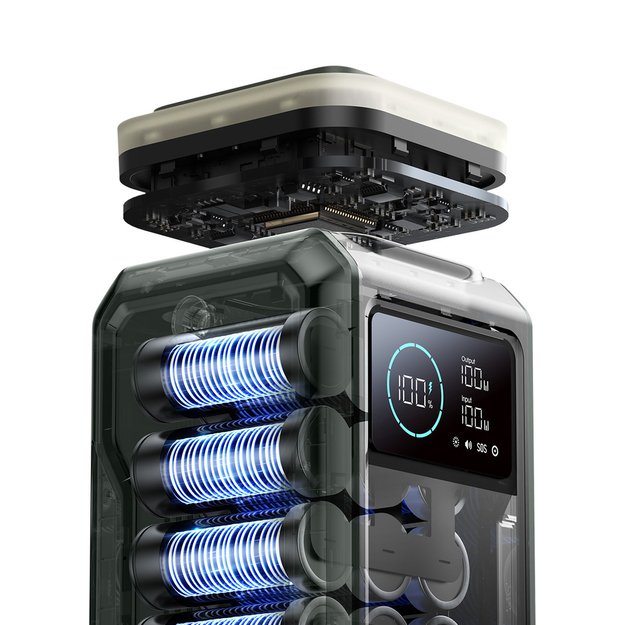 Powerbank Joyroom JR-PBF10 75000mAh 100W 3x USB-C 3x USB-A with foldable flashlight and handle - green 2