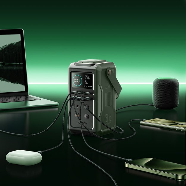 Powerbank Joyroom JR-PBF10 75000mAh 100W 3x USB-C 3x USB-A with foldable flashlight and handle - green 9