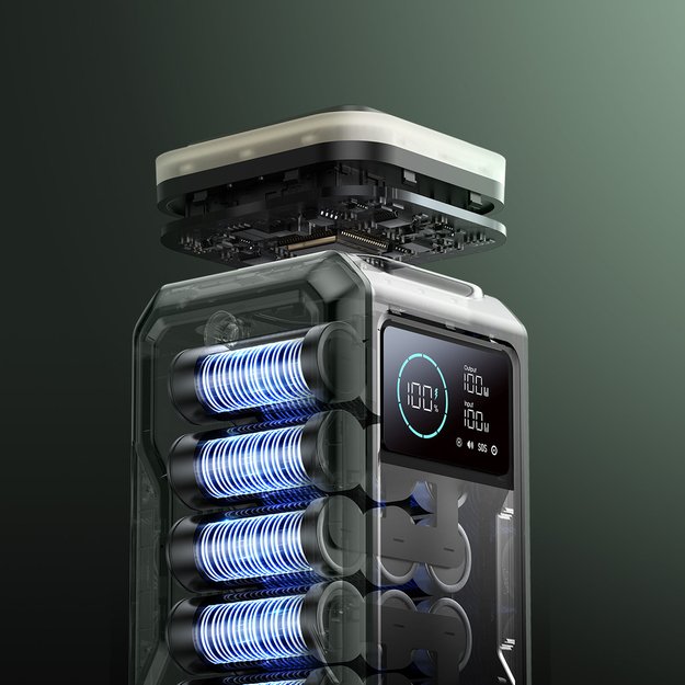 Powerbank Joyroom JR-PBF10 75000mAh 100W 3x USB-C 3x USB-A with foldable flashlight and handle - green 16