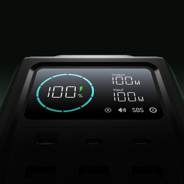 Powerbank Joyroom JR-PBF10 75000mAh 100W 3x USB-C 3x USB-A with foldable flashlight and handle - green 11