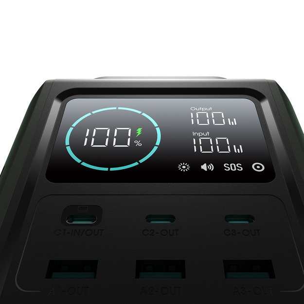 Powerbank Joyroom JR-PBF10 75000mAh 100W 3x USB-C 3x USB-A with foldable flashlight and handle - green 4