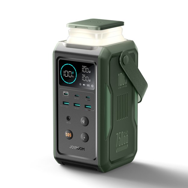 Powerbank Joyroom JR-PBF10 75000mAh 100W 3x USB-C 3x USB-A with foldable flashlight and handle - green 5