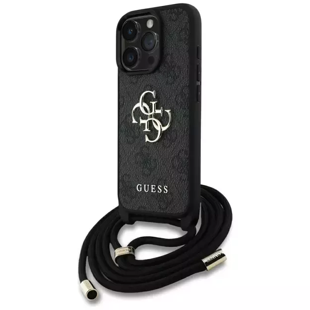 Guess 4G Big Logo Cord Stap Crossbody Case for iPhone 16 Pro Black