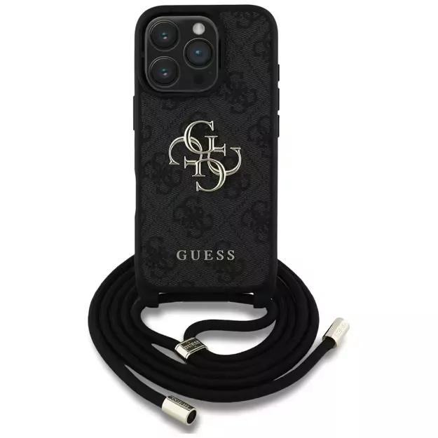 Guess 4G Big Logo Cord Stap Crossbody Case for iPhone 16 Pro Black 7