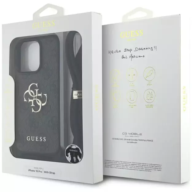 Guess 4G Big Logo Cord Stap Crossbody Case for iPhone 16 Pro Black 12