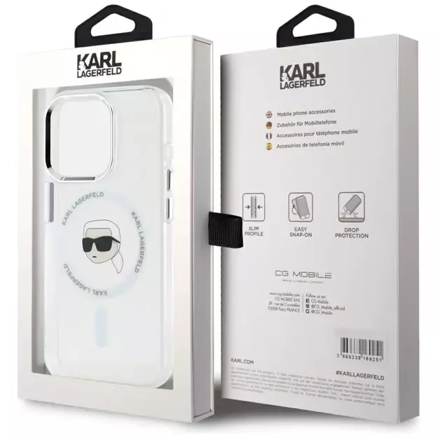 Karl Lagerfeld IML Metal Karl Head MagSafe Case for iPhone 15 Pro White 14