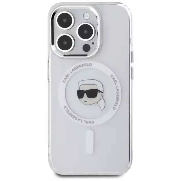 Karl Lagerfeld IML Metal Karl Head MagSafe Case for iPhone 15 Pro White 9