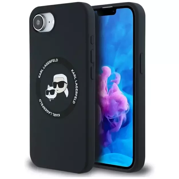 Karl Lagerfeld Liquid Silicone Karl & Choupette Heads Case with MagSafe for iPhone 16e - Black