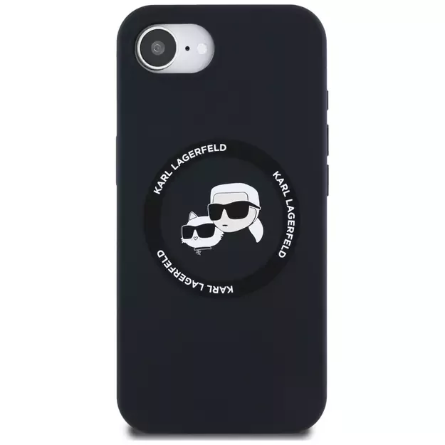 Karl Lagerfeld Liquid Silicone Karl & Choupette Heads Case with MagSafe for iPhone 16e - Black 9
