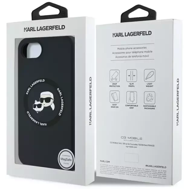 Karl Lagerfeld Liquid Silicone Karl & Choupette Heads Case with MagSafe for iPhone 16e - Black 14