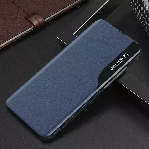 Eco Leather View Case elegant case with flap and stand for iPhone 16e - blue 4