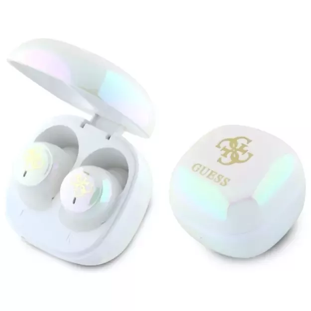 Guess Bluetooth headphones GUTWSJ144ESH TWS + docking station white/white Iridescent 4G Printed Logo 7