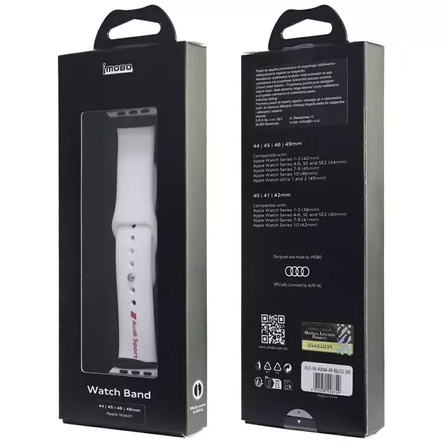 Audi Sport Red Logo Silicone Watch Strap for Apple Watch 44 / 45 / 46 / 49 mm - white 3
