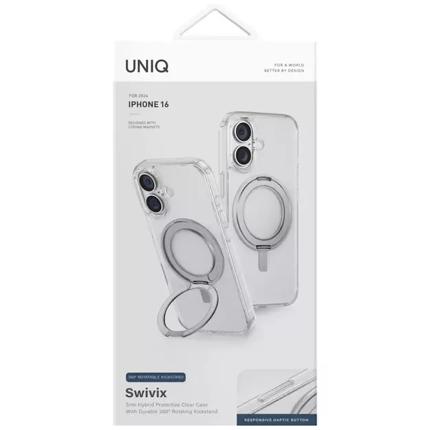 Uniq Swivix 360 Rotating Kickstand Case for iPhone 16 - Transparent 1