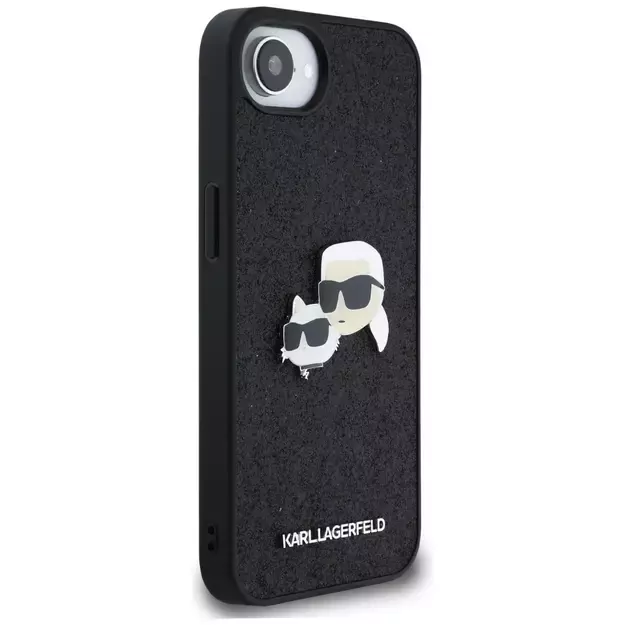 Karl Lagerfeld Fixed Glitter Karl&amp Choupette Heads Metal Pin iPhone 16e Case - Black 3