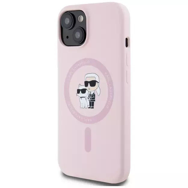 Karl Lagerfeld Silicone Karl&amp Choupette MagSafe iPhone 15 Plus Case - Pink 1