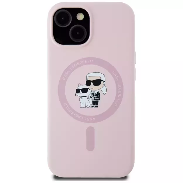 Karl Lagerfeld Silicone Karl&amp Choupette MagSafe iPhone 15 Plus Case - Pink 2