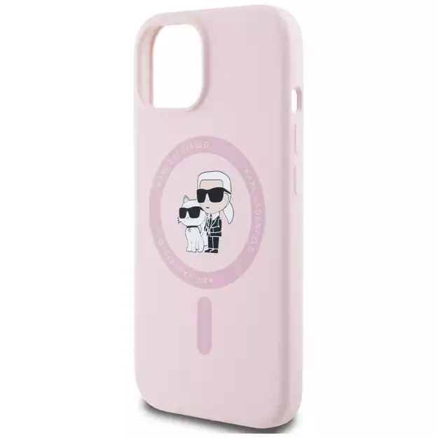 Karl Lagerfeld Silicone Karl&amp Choupette MagSafe iPhone 15 Plus Case - Pink 5