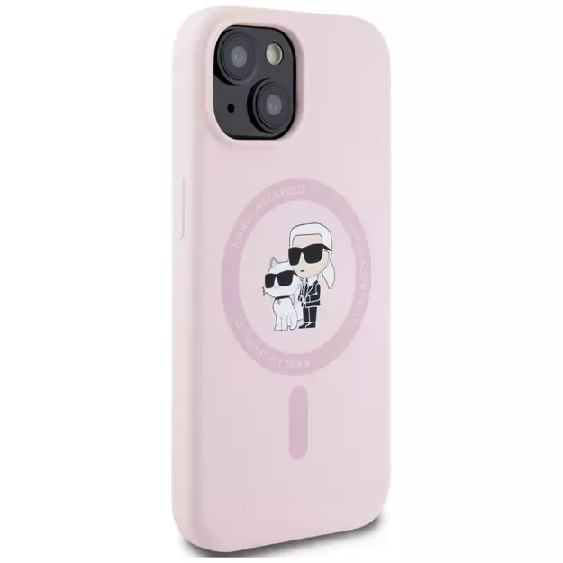Karl Lagerfeld Silicone Karl&amp Choupette MagSafe iPhone 15 Plus Case - Pink 3