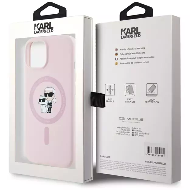 Karl Lagerfeld Silicone Karl&amp Choupette MagSafe iPhone 15 Plus Case - Pink 7
