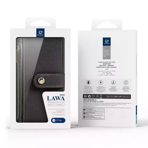 Dux Ducis Lawa iPhone 16e Leather Case with Detachable Magnetic Wallet - Black 2