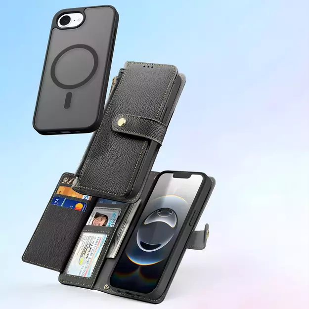 Dux Ducis Lawa iPhone 16e Leather Case with Detachable Magnetic Wallet - Black 3