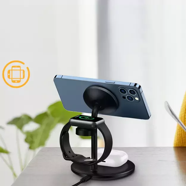 Choetech T585-F 3in1 Magnetic wireless charger station for iPhone 12/13/14 series,AirPods Pro and iwatch charger Black 12