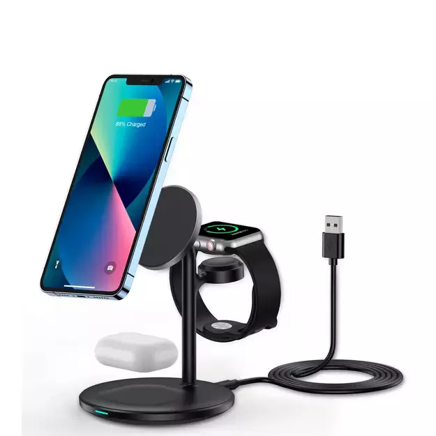 Choetech T585-F 3in1 Magnetic wireless charger station for iPhone 12/13/14 series,AirPods Pro and iwatch charger Black 1
