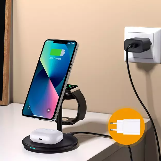 Choetech T585-F 3in1 Magnetic wireless charger station for iPhone 12/13/14 series,AirPods Pro and iwatch charger Black 11