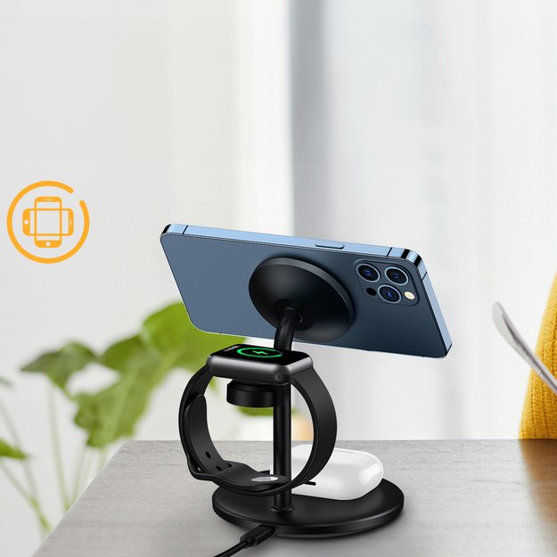 Choetech T585-F 3in1 Magnetic wireless charger station for iPhone 12/13/14 series,AirPods Pro and iwatch charger Black 24