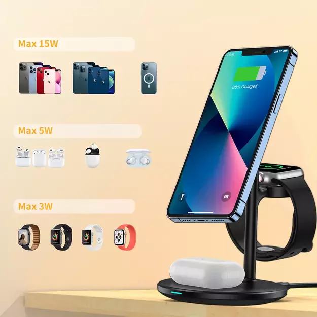 Choetech T585-F 3in1 Magnetic wireless charger station for iPhone 12/13/14 series,AirPods Pro and iwatch charger Black 9