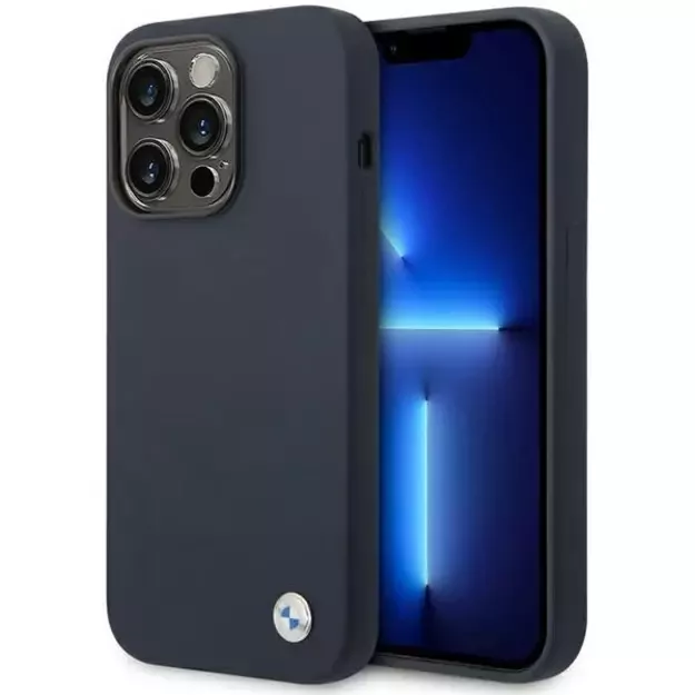 Case BMW BMHMP14LSILNA iPhone 14 Pro 6.1&quot  navy blue/navy Silicone Metal Logo MagSafe