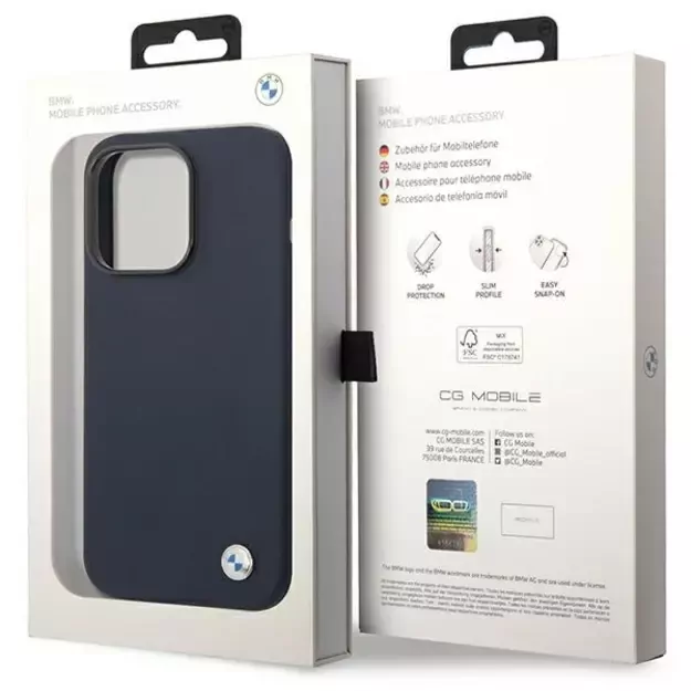 Case BMW BMHMP14LSILNA iPhone 14 Pro 6.1&quot  navy blue/navy Silicone Metal Logo MagSafe 7