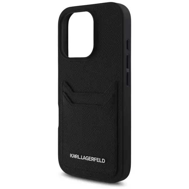 Karl Lagerfeld HC Grained PU Cardslot Metal Elong Case for iPhone 16 Pro Max - Black 5
