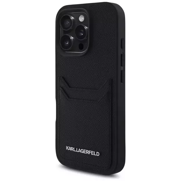 Karl Lagerfeld HC Grained PU Cardslot Metal Elong Case for iPhone 16 Pro Max - Black 1