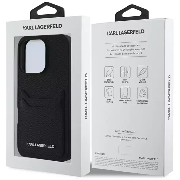 Karl Lagerfeld HC Grained PU Cardslot Metal Elong Case for iPhone 16 Pro Max - Black 7