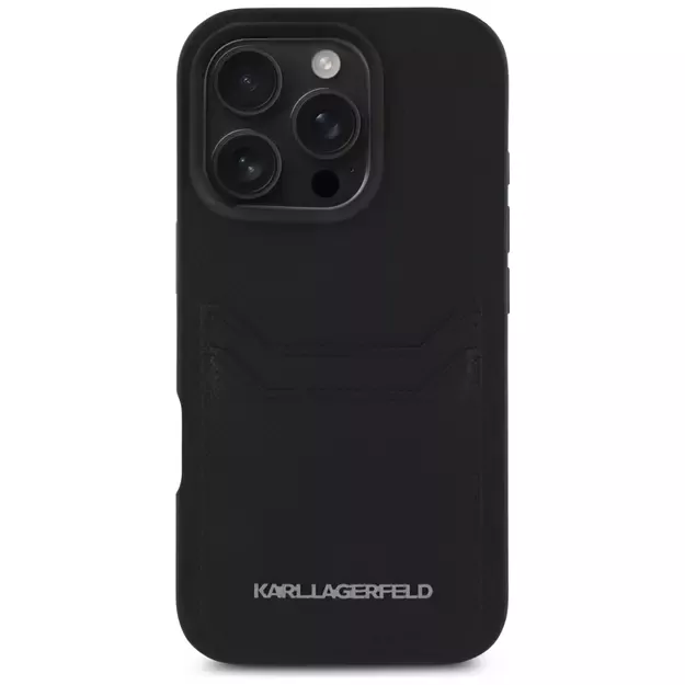Karl Lagerfeld HC Grained PU Cardslot Metal Elong Case for iPhone 16 Pro Max - Black 2