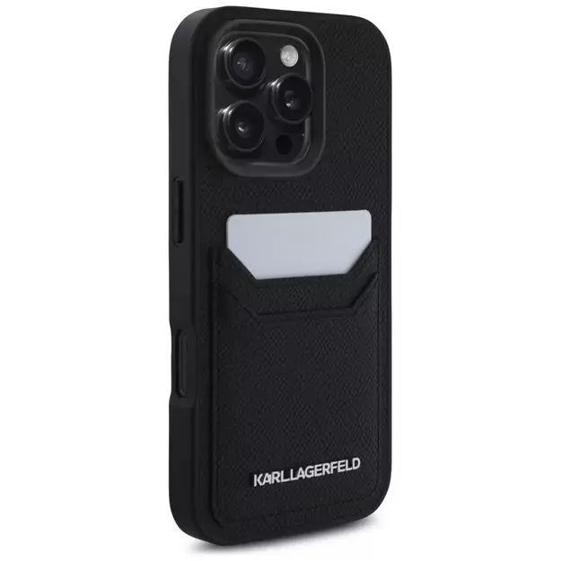 Karl Lagerfeld HC Grained PU Cardslot Metal Elong Case for iPhone 16 Pro Max - Black 3