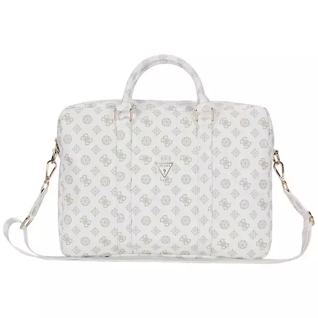 Guess 4G Peony Front Pocket Zipper Triangle Logo Laptop Bag 16&quot  - White