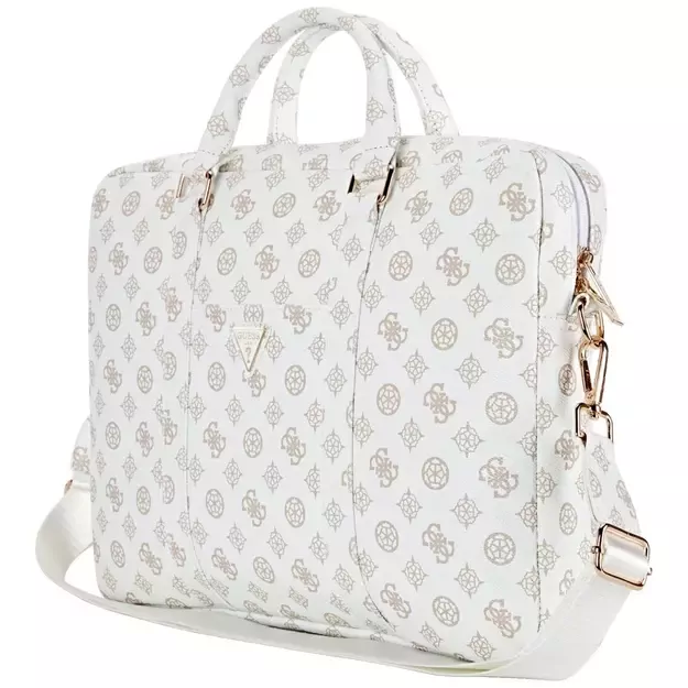 Guess 4G Peony Front Pocket Zipper Triangle Logo Laptop Bag 16&quot  - White 2