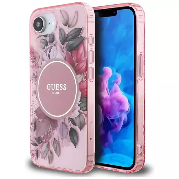 Guess IML Flowers MagSafe iPhone 16e Case - Pink
